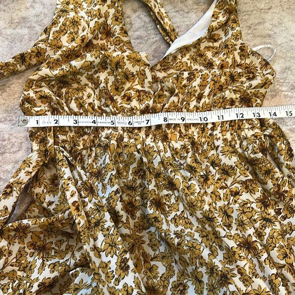 Lulus S These are the Days Mustard Yellow Floral Print Halter Maxi Dress - Picture 5 of 5